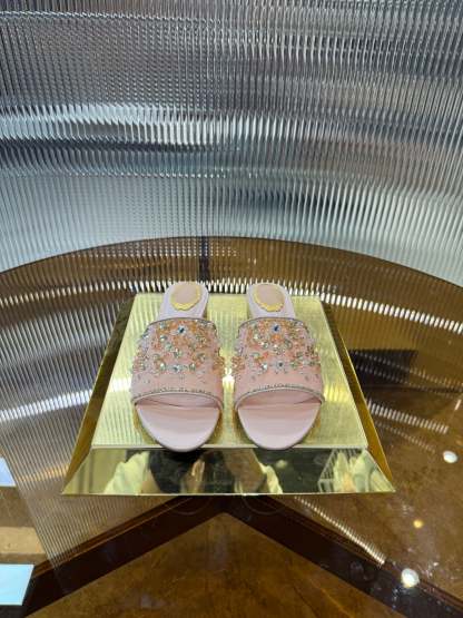 RC 25C Butterfly Flower Sandals Slippers Pink Sheepskin Rhinestone 275765