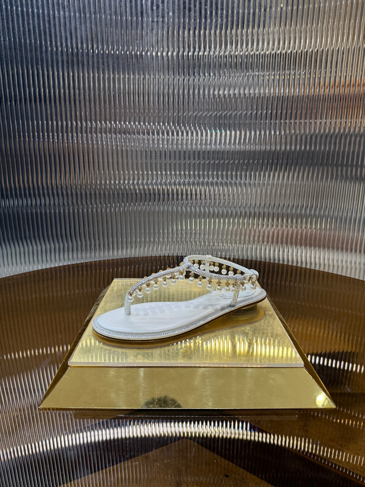 RC 25C Thong Diamond Flat Sandals White Silk Rhinestone 275772