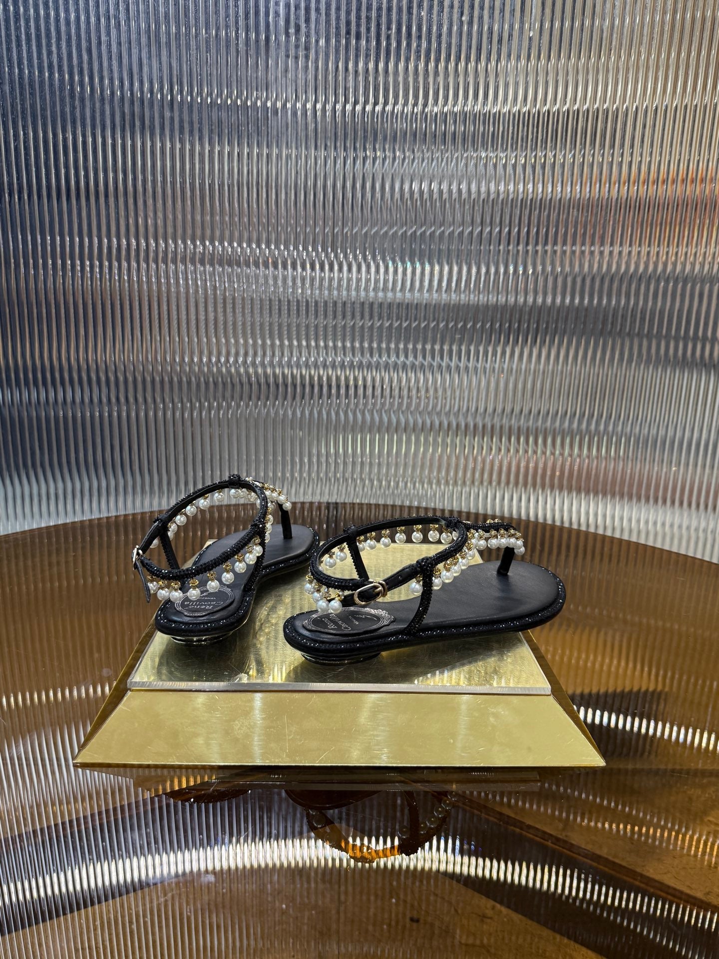 RC 25C Thong Diamond Flat Sandals Black Silk Rhinestone 275773