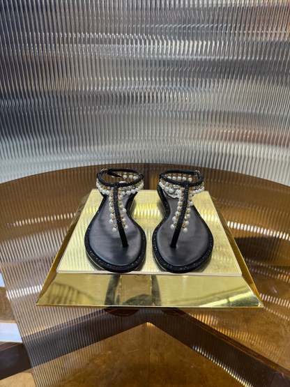 RC 25C Thong Diamond Flat Sandals Black Silk Rhinestone 275773