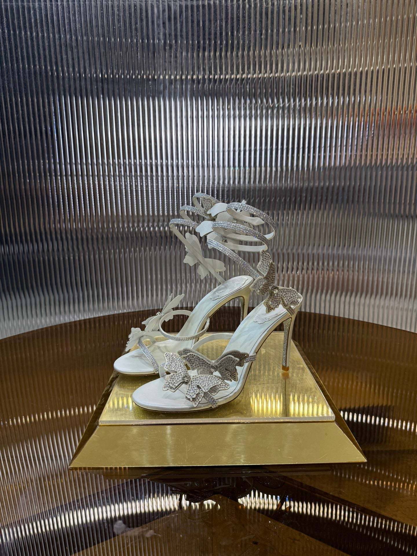 RC 25C Stiletto Sandals White Silk Rhinestone 275775