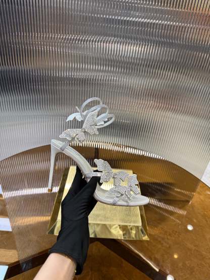 RC 25C Stiletto Sandals White Silk Rhinestone 275775