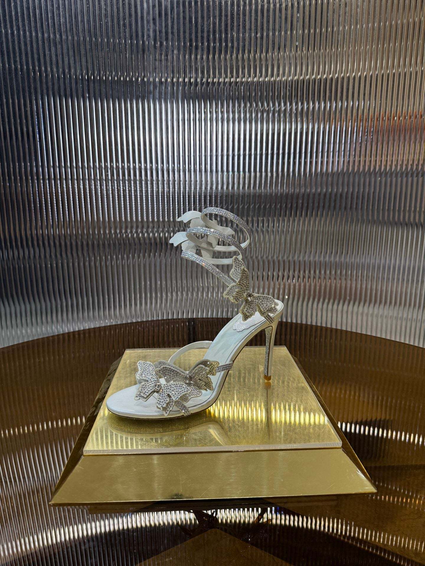 RC 25C Stiletto Sandals White Silk Rhinestone 275775