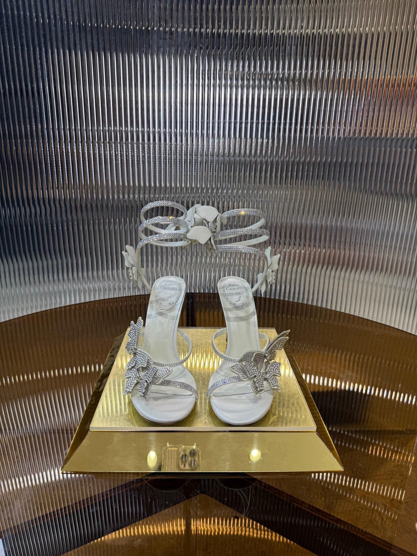 RC 25C Stiletto Sandals White Silk Rhinestone 275775