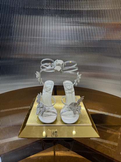 RC 25C Stiletto Sandals White Silk Rhinestone 275775