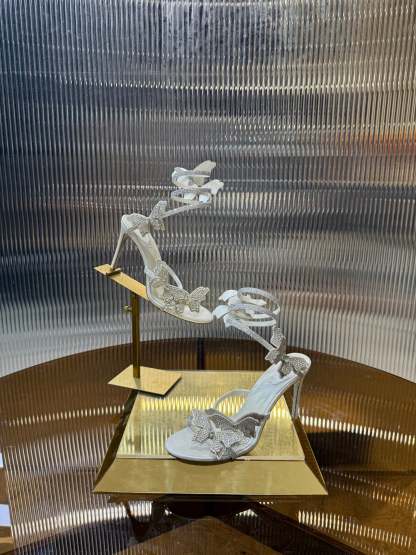 RC 25C Stiletto Sandals White Silk Rhinestone 275775