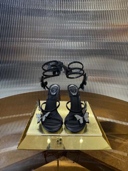 RC 25C Stiletto Sandals Black Silk Rhinestone 275776