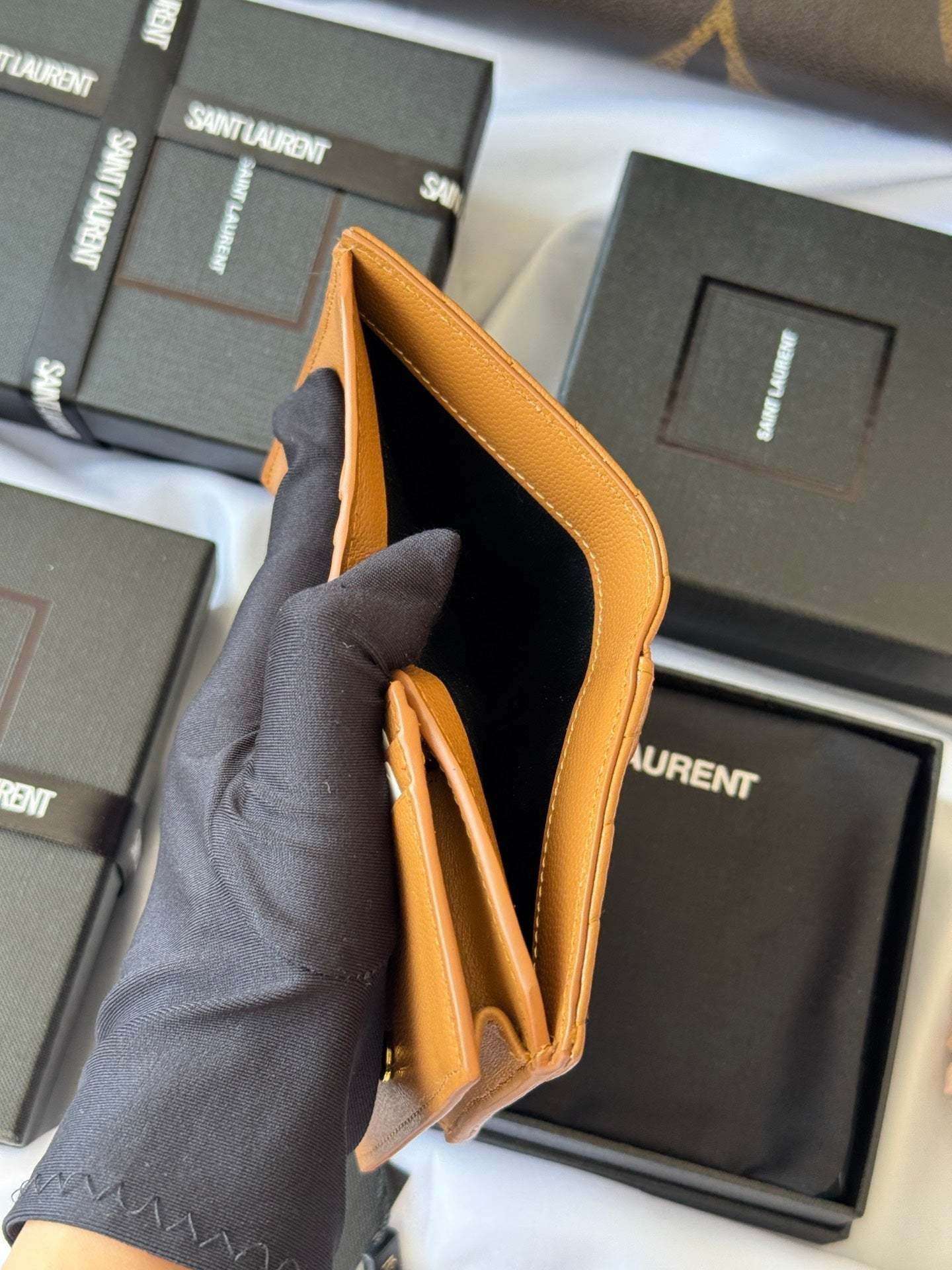 YSL Wallet Brown Gold Cowhide 240576