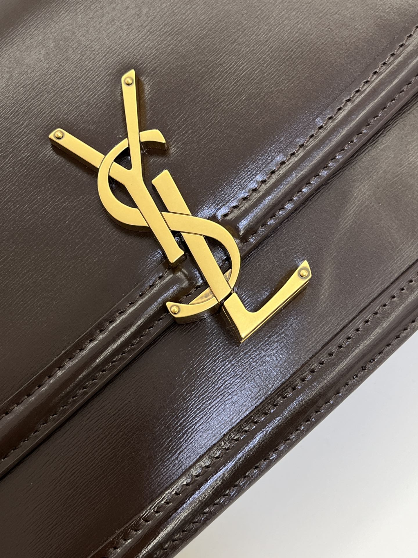 YSL Solferino Small Satchel Bag Brown Gold Calfskin 325451
