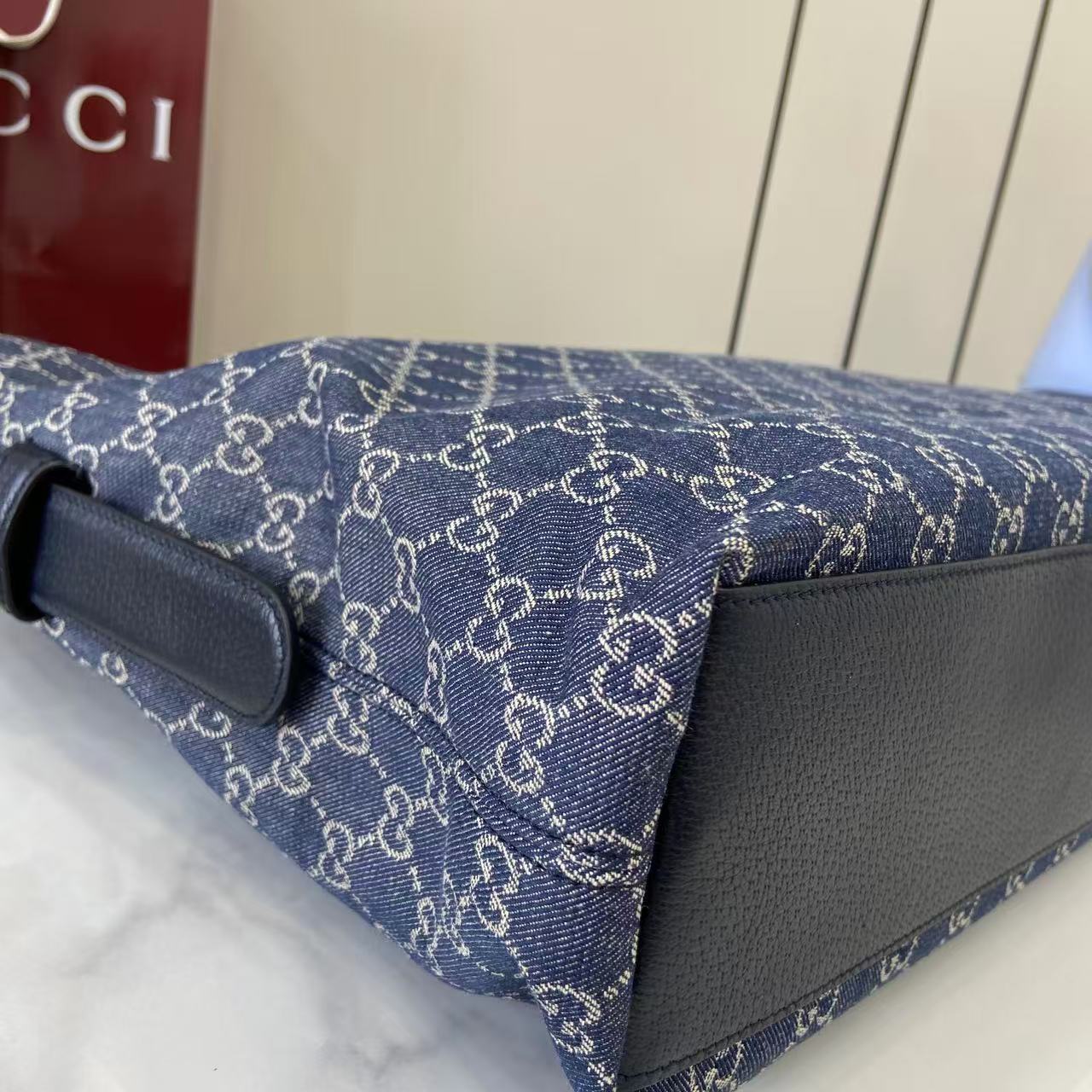 Gucci 25 Beatrix 40cm Handbag Navy Blue Denim Leather 292318