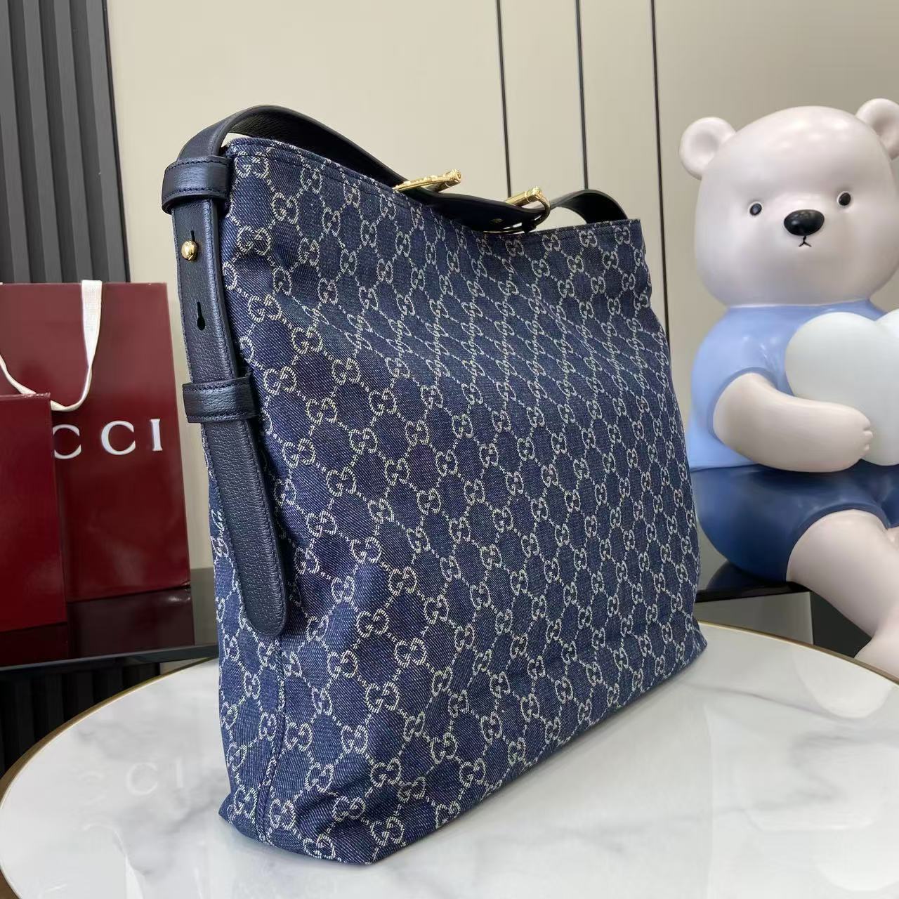 Gucci 25 Beatrix 40cm Handbag Navy Blue Denim Leather 292318