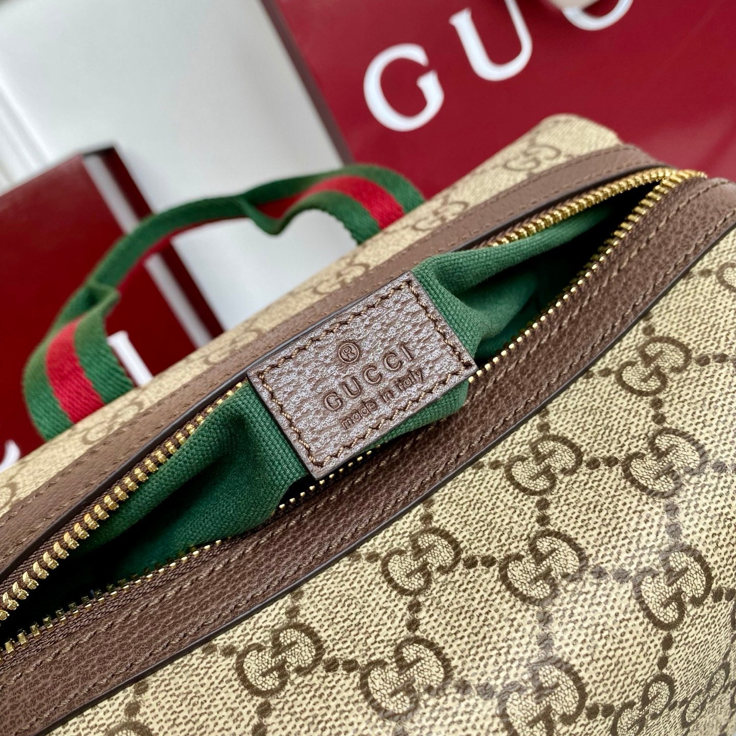 Gucci 25 GG Handbag Beige mix Dark Brown Canvas Leather 286711