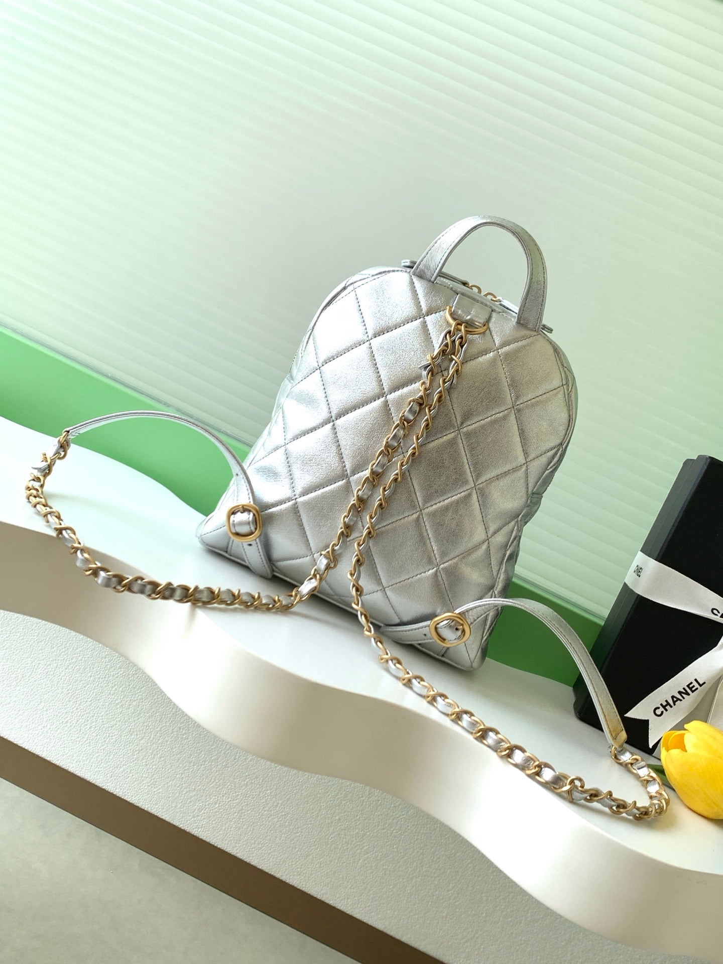 Chanel 25K Backpack Silver Gold Metallic Lambskin 295193