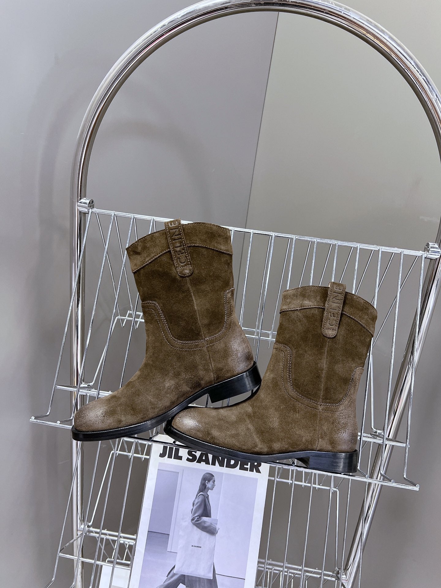 CELINE 25 cowboy boots dark brown suede 434412