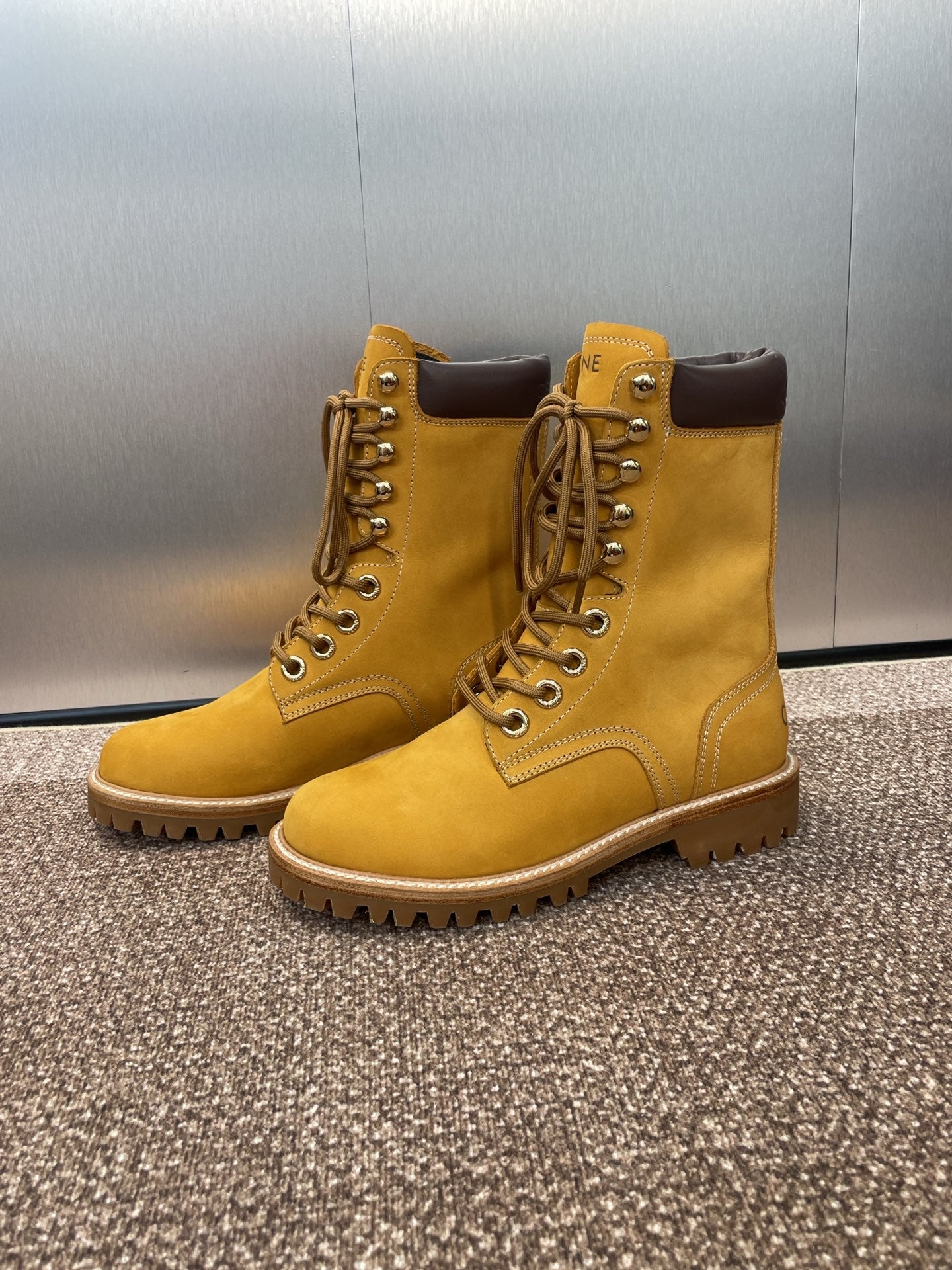 CELINE 25 Ankle Boots Yellow Suede 433390
