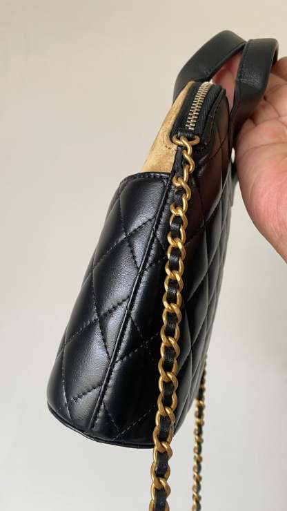 CC Clutch with chain 18  black brown suede calfskin
