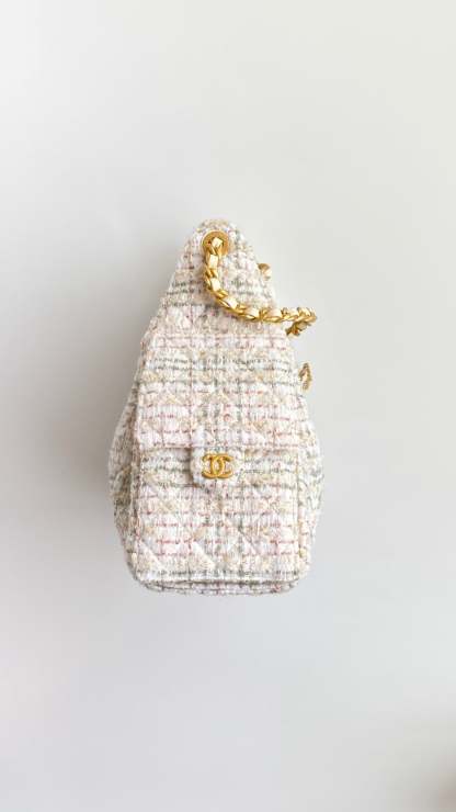 CC 25 hobo bag 30 ivory white pink tweed