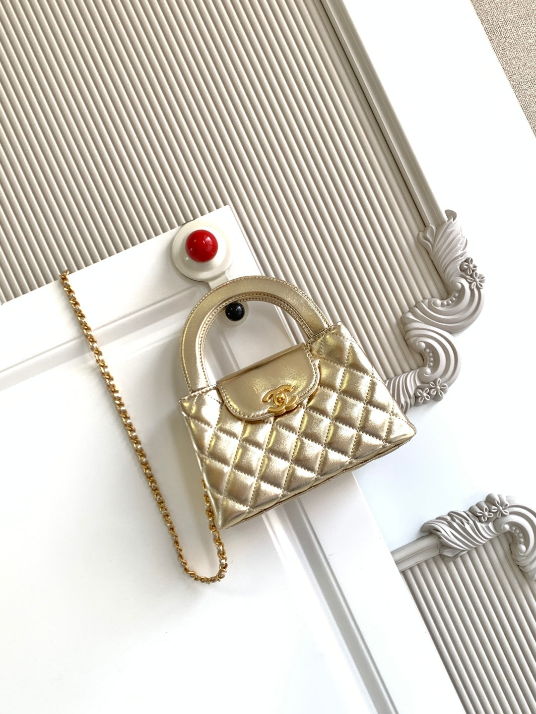 cc 24a nano 19cm kelly shopper bag metallic gold lambskin