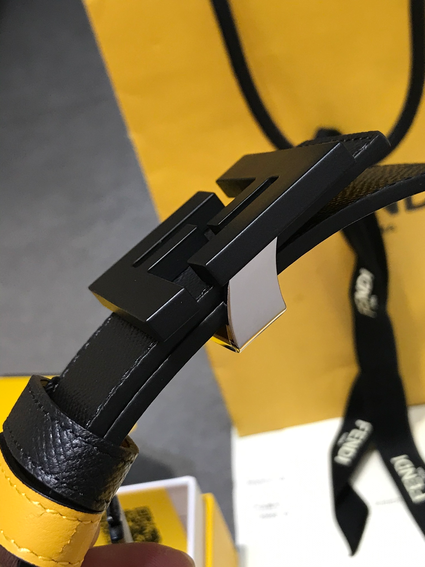 FD BLACK LEATHER BELT WITH FD GOLD BUCKLE 40MM
