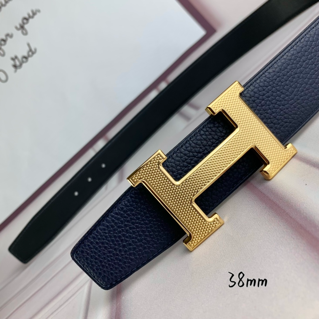 HM BELT TOGO SWIFT GOLD BUCKLE BLUE 38MM