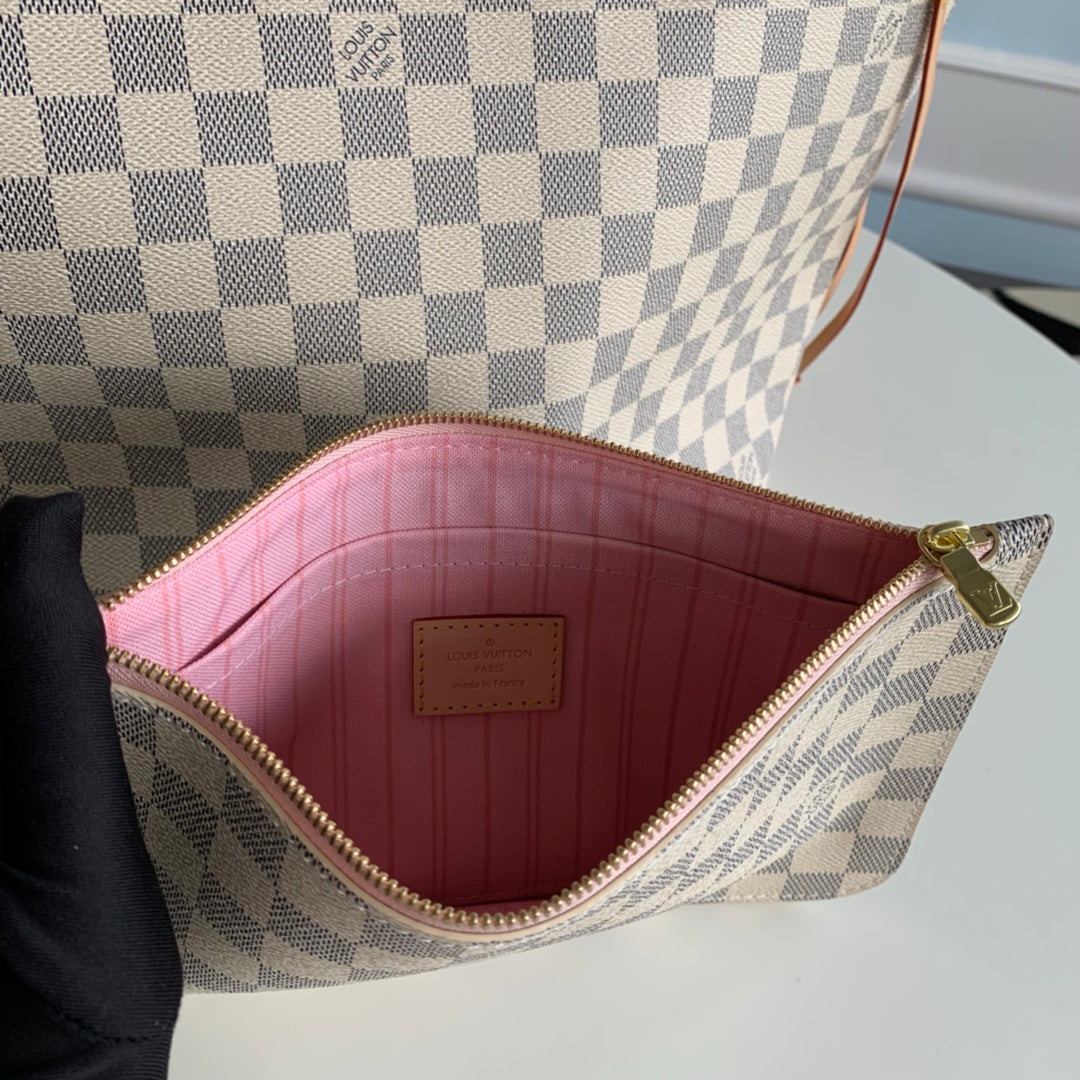 Neverfull N41605 MM Damier Azur Bag N41361 white Pink inside