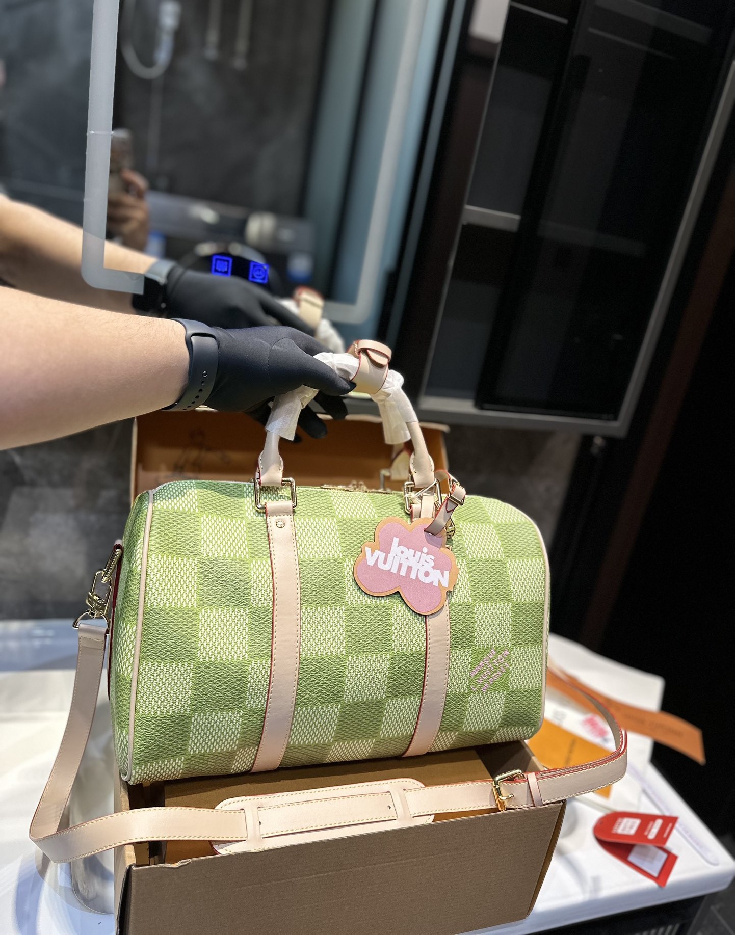 LV KEEPALL BANDOULIÈRE DAMIER CANVAS GREEN 35CM N40671