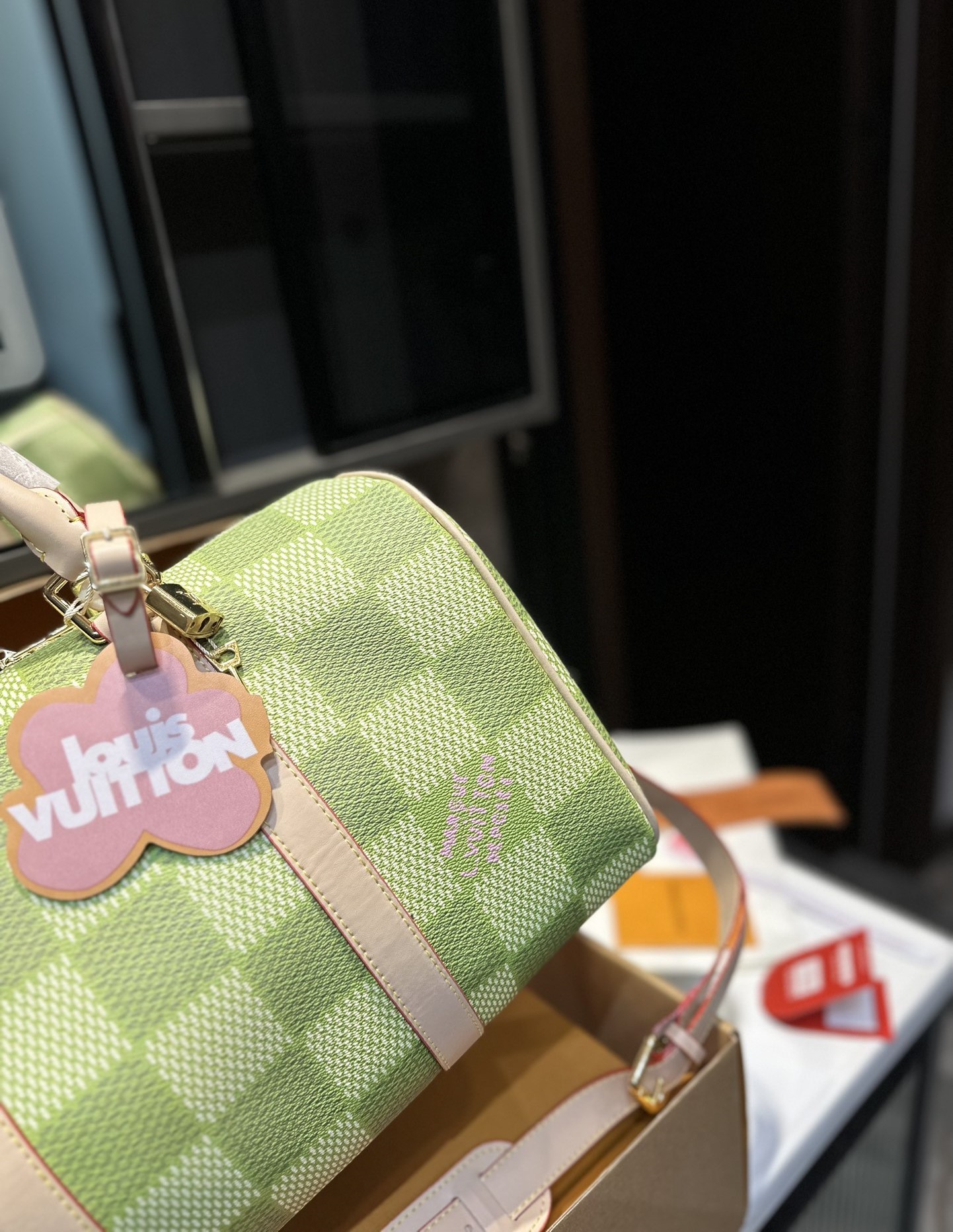 LV KEEPALL BANDOULIÈRE DAMIER CANVAS GREEN 35CM N40671