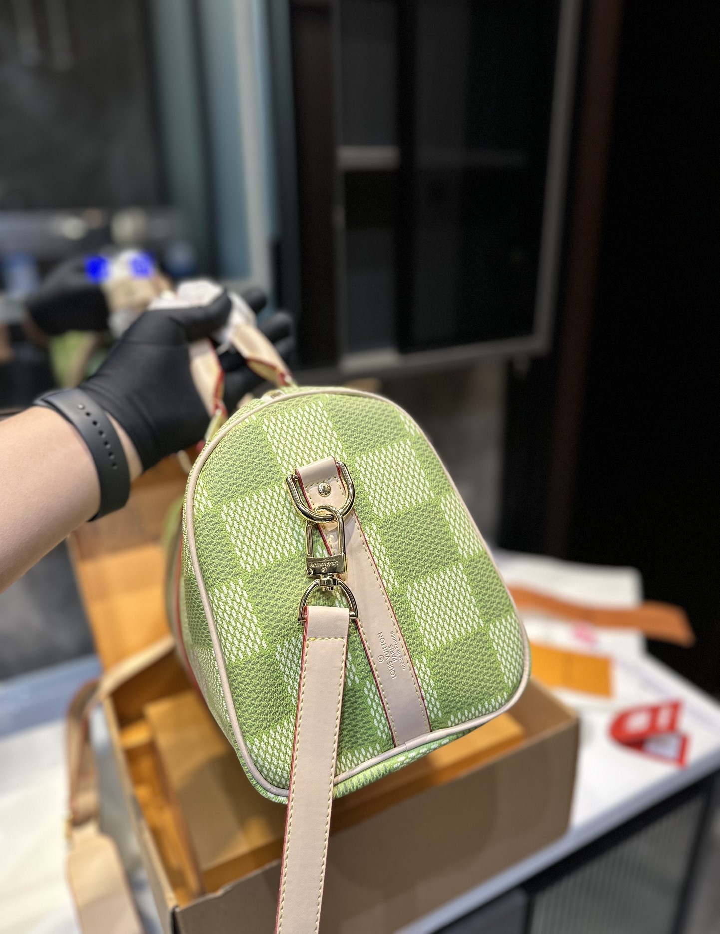 LV KEEPALL BANDOULIÈRE DAMIER CANVAS GREEN 35CM N40671