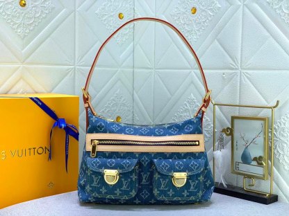 LV MONOGRAM DENIM BAGGY PM SHOULDER BAG BLUE 30CM