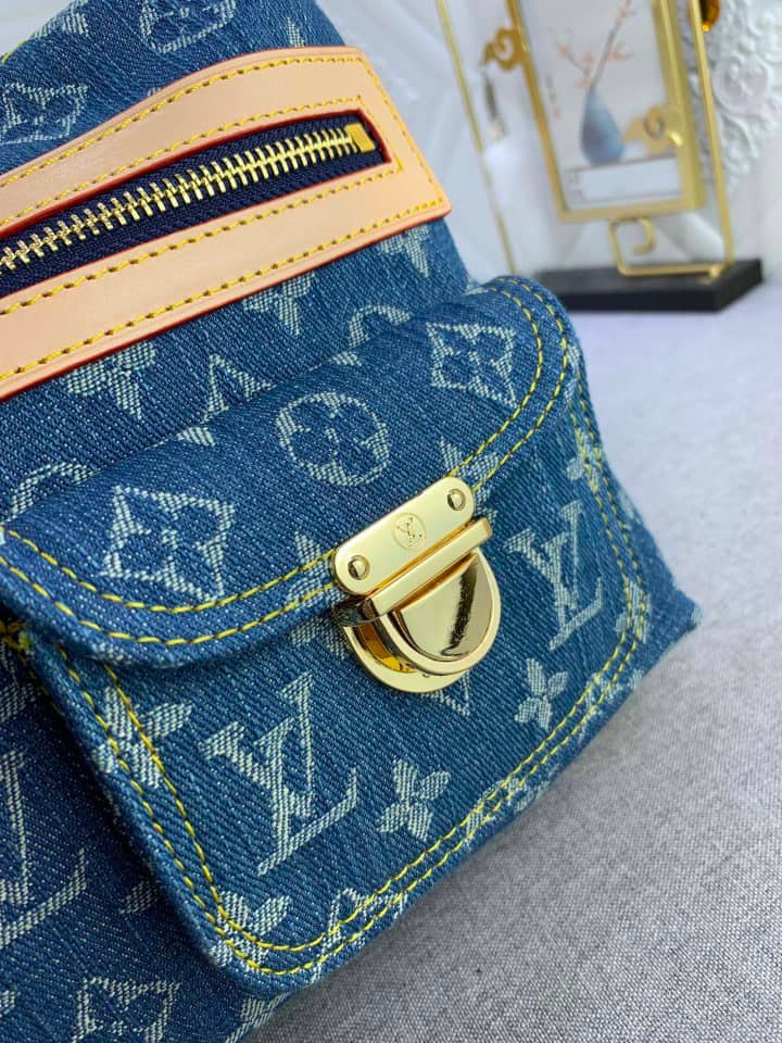 LV MONOGRAM DENIM BAGGY PM SHOULDER BAG BLUE 30CM