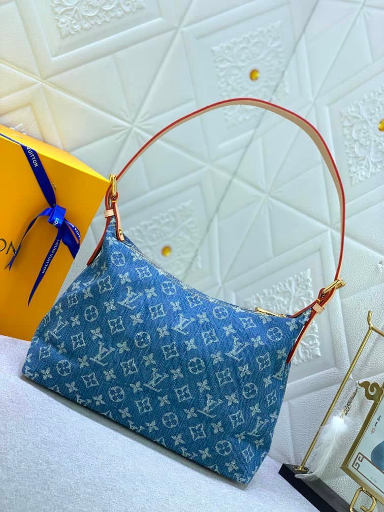 LV MONOGRAM DENIM BAGGY PM SHOULDER BAG BLUE 30CM
