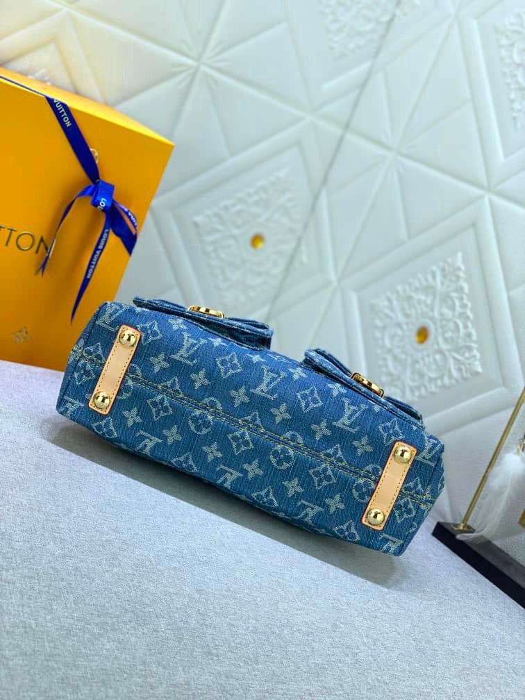 LV MONOGRAM DENIM BAGGY PM SHOULDER BAG BLUE 30CM