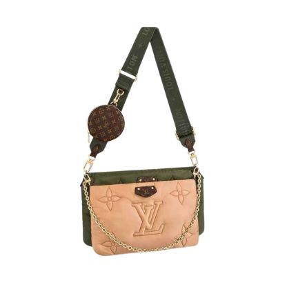LV MAXI MULTI POCHETTE ACCESSOIRES MONOGRAM PILOW BEIGE AND GREEN 24CM