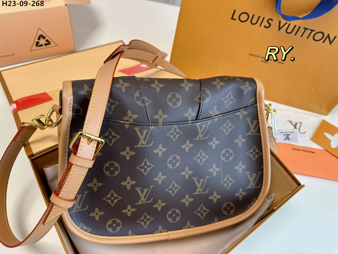 LV MENILMONTANT PM SHOULDER CROSSBODY BAG BROWN 28CM M40474