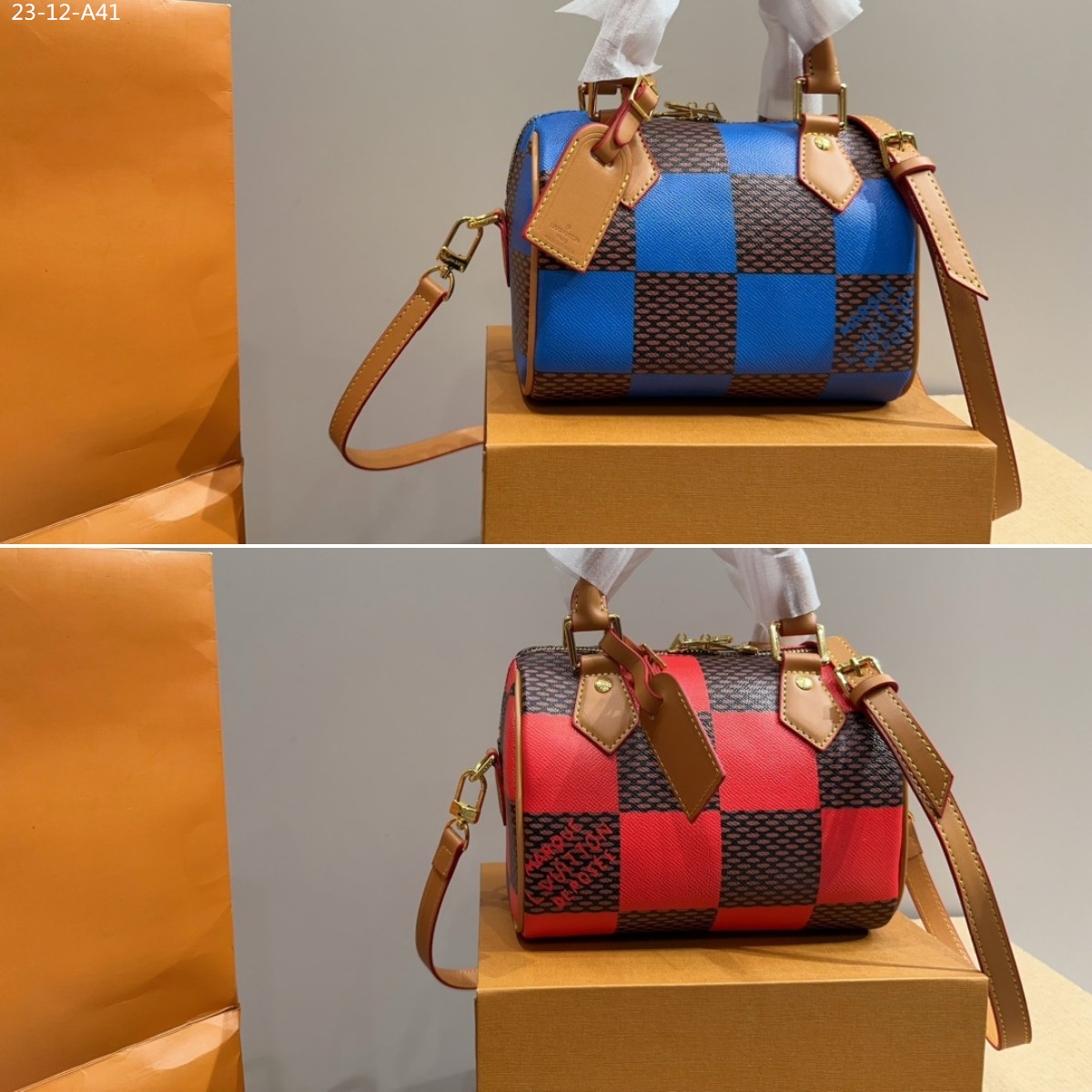 LV SPEEDY BANDOULIÈRE 20 DAMIER BLUE AND BLACK 20CM