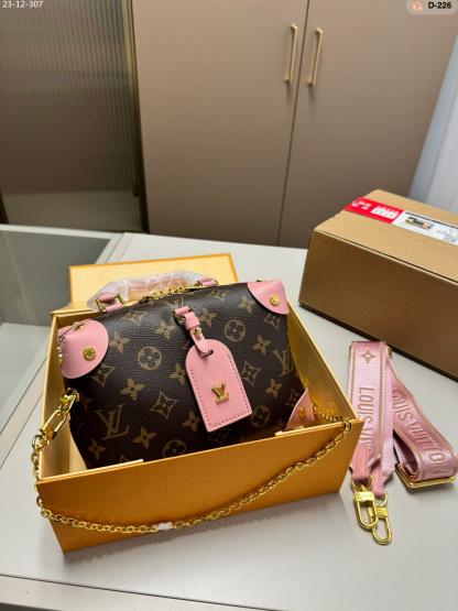 LV PETITE MALLE SOUPLE MONOGRAM BROWN AND PINK 20CM