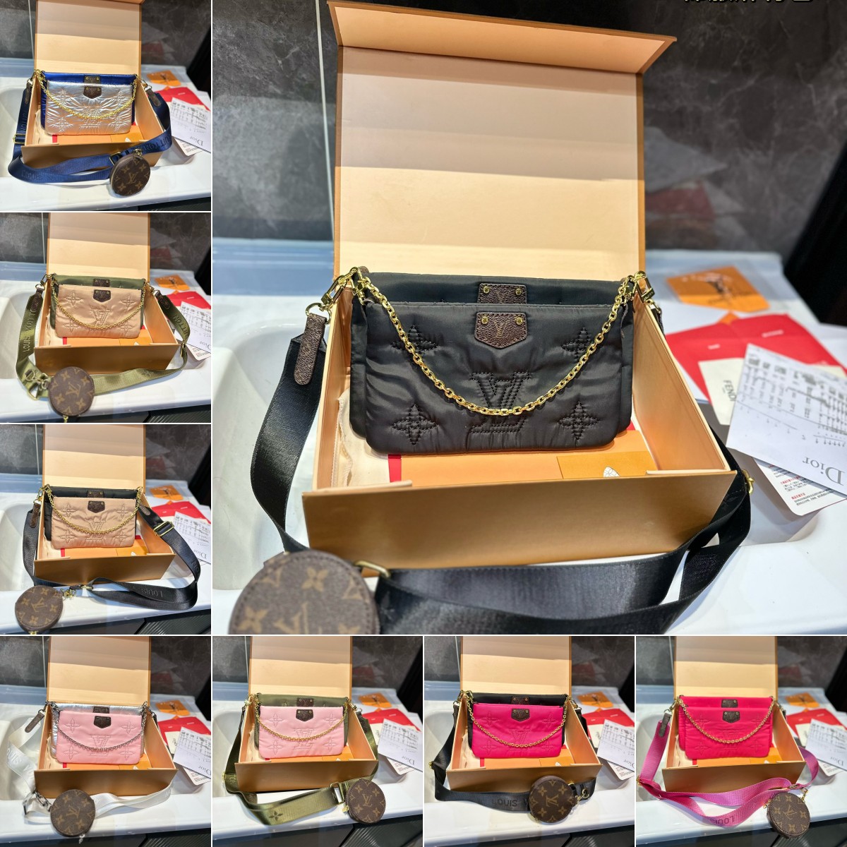 LV MAXI MULTI POCHETTE ACCESSOIRES MONOGRAM PILOW GREY AND PINK 24CM M21056