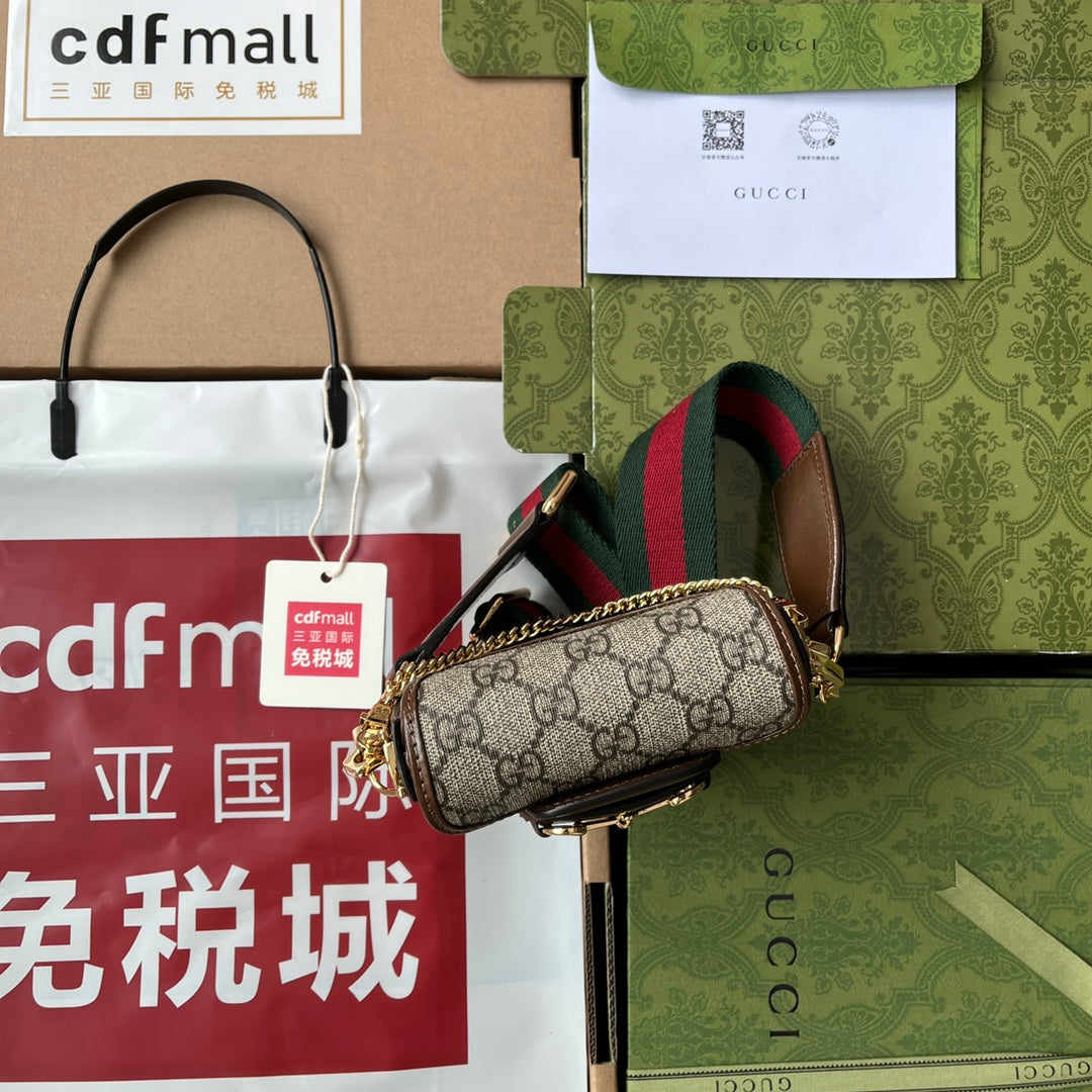 gg Horsebit 1955 Strap Wallet Brown For Women, Women&#8217;s Bags 4.7in/12cm gg ‎699760 HUHHG 8565