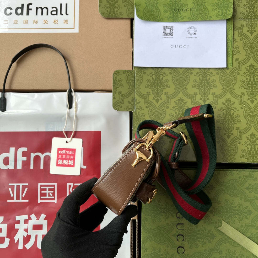 gg Horsebit 1955 Strap Wallet Brown For Women, Women&#8217;s Bags 4.7in/12cm gg ‎699760 HUHHG 8565