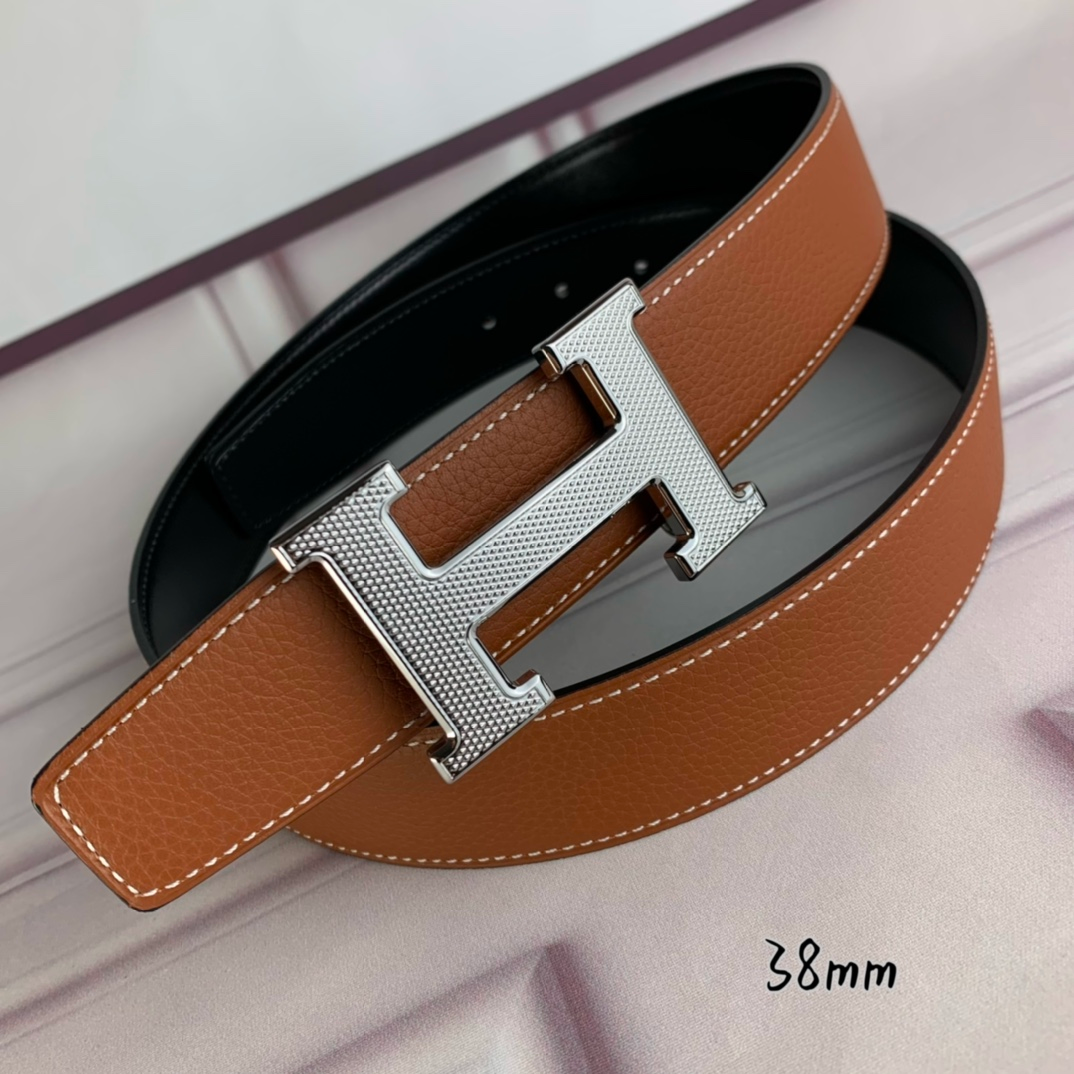 HM BELT TOGO SWIFT SILUVER BUCKLE BROWN 38MM