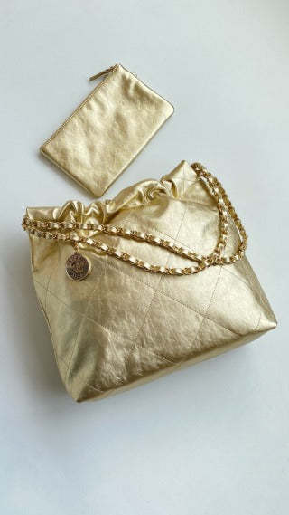 CC Medium Hobo Bag 42Metallic Gold Calfskin