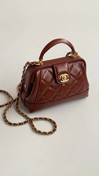 CC  Mini Top Handle 18cm Red Leather Gold Hardware