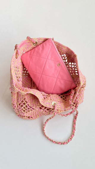 CC 2025 Beach Tote 52 Pink Raffia