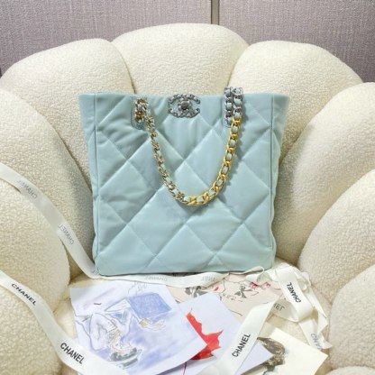 CHANEL 22B Tote Bag Light Blue Silver