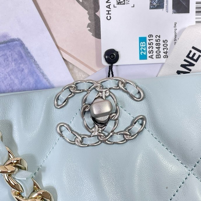 CHANEL 22B Tote Bag Light Blue Silver