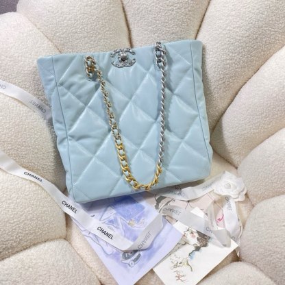 CHANEL 22B Tote Bag Light Blue Silver