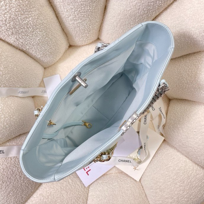 CHANEL 22B Tote Bag Light Blue Silver