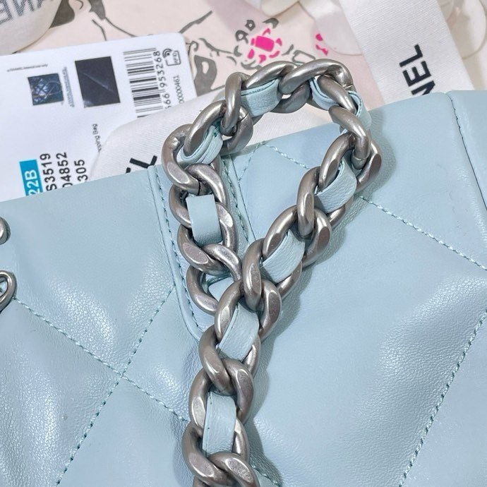 CHANEL 22B Tote Bag Light Blue Silver