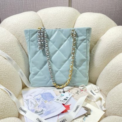 CHANEL 22B Tote Bag Light Blue Silver