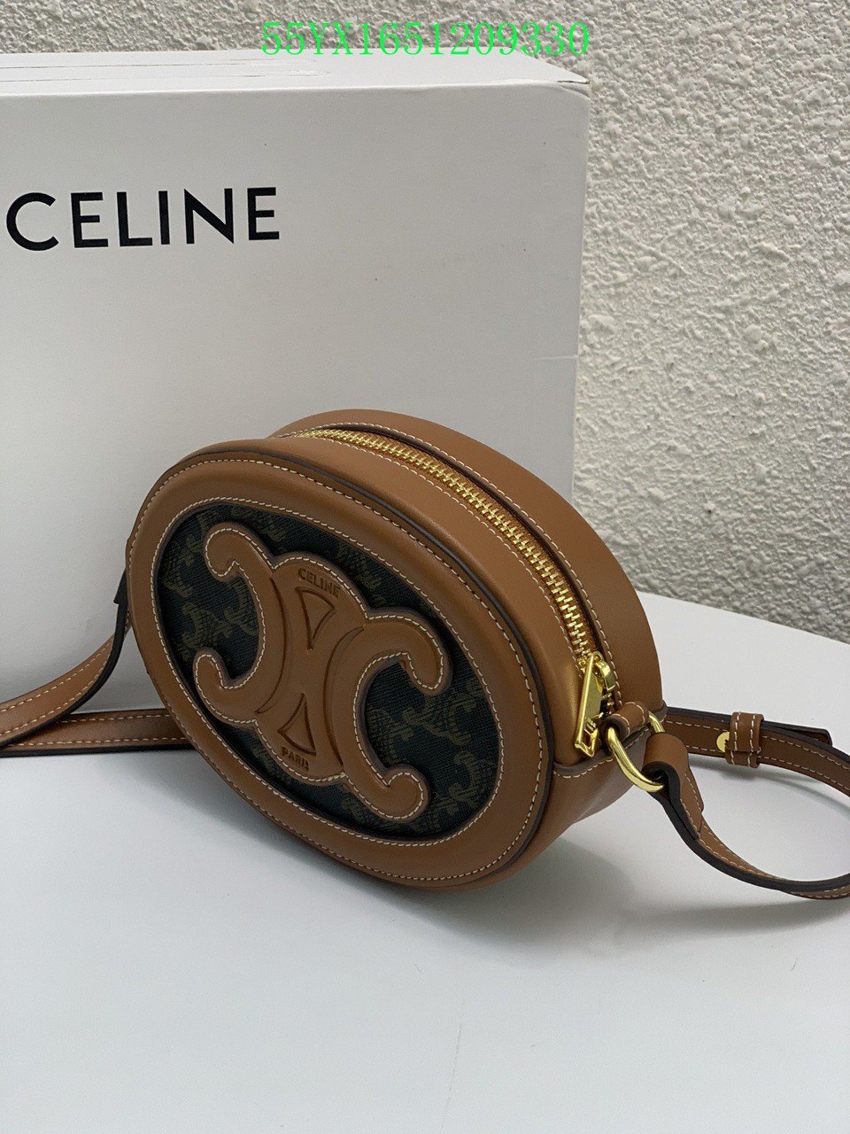 CE OVAL BAG CUIR TRIOMPHE IN TRIOMPHE CANVAS AND CALFSKIN TAN 20CM 198602EIN04LU